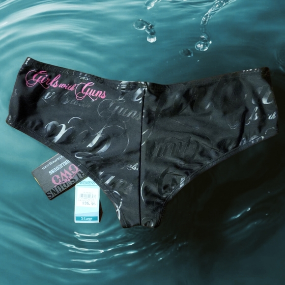 NWT Girls With Guns Scheels Black Pink Women's Swimsuit Bottom Cheek Thong Sz XL - Picture 2 of 6